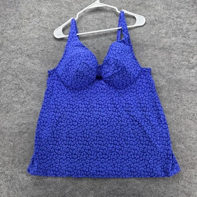 Lane Bryant Tankini Swim Top Womens 40D Blue Leopard Print Lightly Lined Plunge - Image 1 of 4