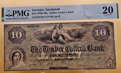 1859 $10 Note PMG 20 Very Fine - Timber Cutter's Bank Savannah Georgia - Image 1 of 4
