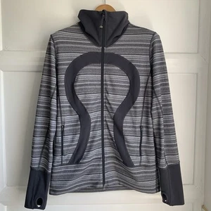 Lululemon In Stride Jacket Womens UK 16 Grey Full Zip Thumbholes Longer Length - Picture 1 of 8