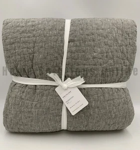 Pottery Barn Pick-Stitch Handcrafted Cotton Linen Quilt Light Gray King #U1011 - Picture 1 of 3