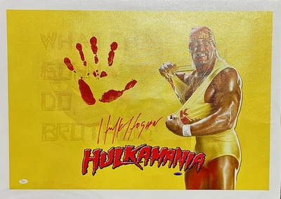 Hulk Hogan Handprint Signed Unstretched 24x36 Canvas Hulkamania JSA Z15401 - Image 1 of 4