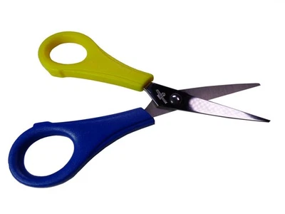 Reuser® Inox Kinderschere für Linkshänder Linkshändig spitz 13,5 cm gelb/blau - Bild 1 von 2