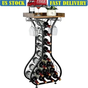 Modernes Weinregal für 14 Flaschen mit Glasaufbewahrung stilvoller Bartisch für Zuhause neu - Bild 1 von 10