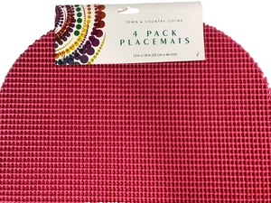 Pink Waffle Weave PVC Vinyl Placemats Indoor Outdoor Oval Beach Summer Set of 4 - Picture 1 of 12