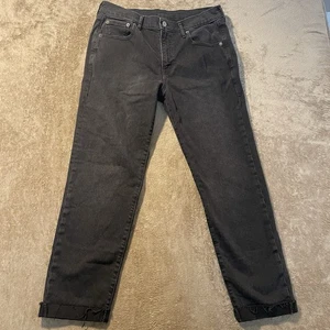 Gap Jeans Womens 29 8R Girlfriend Mid Rise Faded Black Cuffed Ankle Frayed Hem - Picture 1 of 8