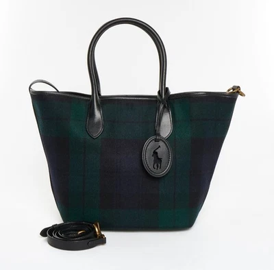 POLO RALPH LAUREN Green&BlackCheck Tote Bag RRP £649 Plaid Wool New with tags - Image 1 of 4