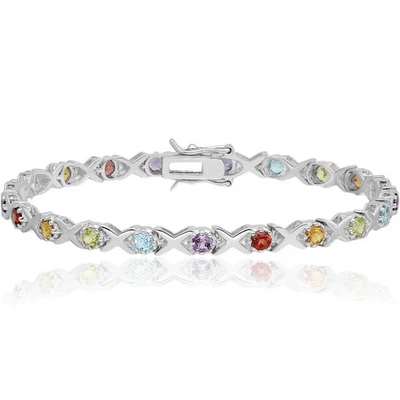 925 Sterling Silver Multi-color Rainbow Tennis Bracelet - Image 1 of 4