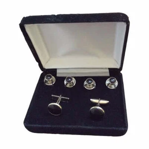 Silver Cuff Link's & Stud Set with Black Inserts - 1 dozen sets - Picture 1 of 3