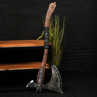 ANCIENTSMITHY Leviathan axe GOW Kratos cosplay ax with glowing runes 1066 carbon steel 35.82"