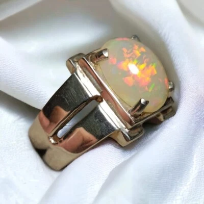 Подарочное кольцо из серебра 925 унисекс с натуральным огненным опалом мужское женское - Изображение 1 из 3