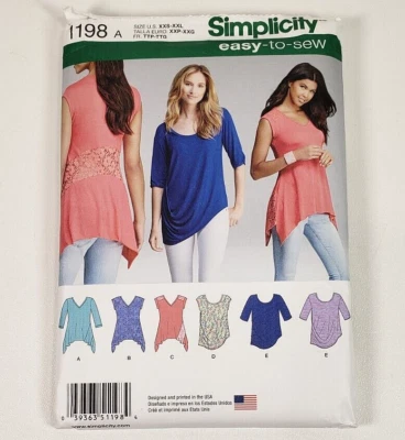 Simplicity Pattern 1198 Easy To Sew  Knit Top Blouse  6 Views  Size XXS-XXL  New - Image 1 of 2