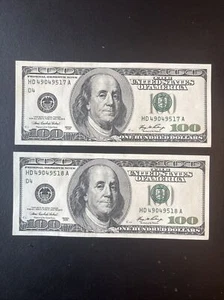 Two Sequential $100 bills (One Hundred Dollar Bill) - Series 2006 (Uncirculated) - Picture 1 of 2