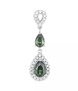 Sterling Silver 925 Emerald White Sapphire Drop Pendant May Birthstone - Picture 1 of 2