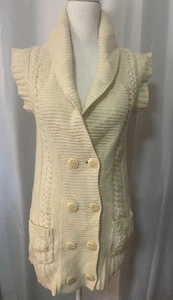 Suéter de Lana de Cordero TNA Aritzia Mediano Crema Doble Pecho Botón Frontal Gorra Slv - Imagen 1 de 5