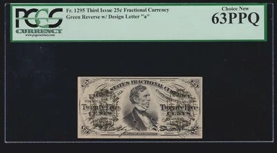 US 25c Fractional Currency 3rd Issue Letter 'a' FR 1295 PCGS 63 PPQ Ch CU (020) - Image 1 of 2