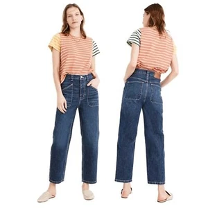 Pantalones de mezclilla rectos relajados de tiro alto Madewell remaches e hilo lavado Fiske talla 26 - Imagen 1 de 11