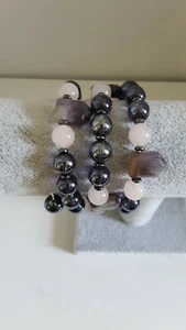 Handmade Beaded Healing Bracelet Amethyst Glass Quartz - Picture 1 of 6