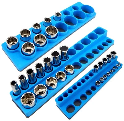 Magnetic Socket Organizer Set 3pc Mechanics Time Saver 1/2 3/8 1/4" Drive MTS BU - Image 1 of 4