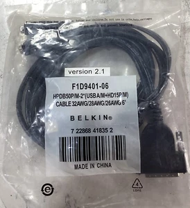 New Sealed Belkin OmniView (F1D9401-06) 6ft Dual-Port VGA+USB KVM Cable V2.1 - Picture 1 of 2