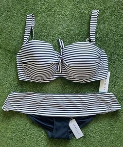 New Seafolly Riviera Stripe DD Cup Top & Skited Hipster Pant - Size AU16 / US12 - Bild 1 von 5