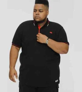 D555 Big Mens Black Pique Polo Shirt With Cuff & Collar Tipping 2XL-6XL (611510K - Picture 1 of 5