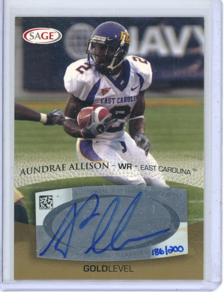 2007 Sage Aundrae Allison A2 Gold Level Rookie Autograph Auto 186/200 Vikings RC - Image 1 of 1