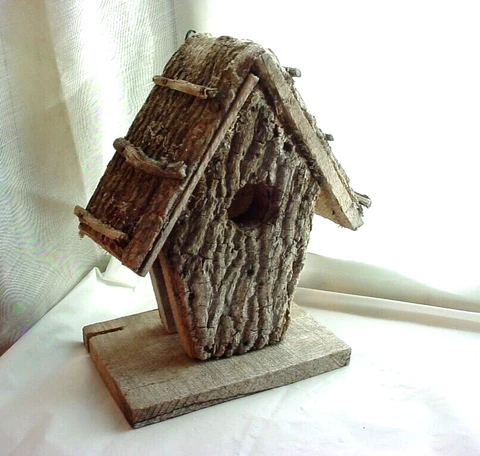 Rustic Birdhouse Wall Decor Treebark Wood Gray Decorative Cover