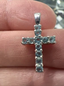 Kinder Mini blaues Kreuz echt 925 Sterlingsilber Charm Anhänger 0,8 x 0,5" flacher Rand - Bild 1 von 10