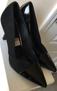 FIONI Women's Black Embossed Patent Leather Suede Heels Pumps Shoes 9M - Picture 1 of 7