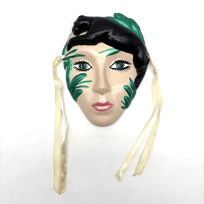 Vintage 80s Handmade Exotic Panther Jungle Metallic Painted Face Wall Mask - Image 1 of 4