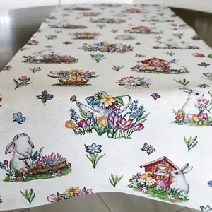 Table Runner Easter Decorative Tapestry Fabric Napperon Bunny Eggs Tablecloth - Picture 1 of 4