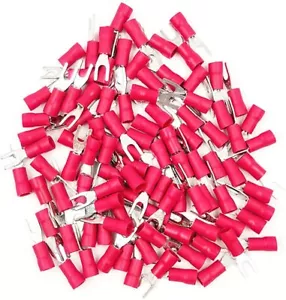 American Terminal 100 Red Insulated Fork Spade Wire Connector Electrical Crimp T - Picture 1 of 1