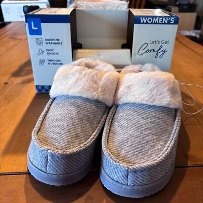 Dearfoams womens memory foam slip on cozy house shoes slippers gray L(9-10) - Image 1 of 4