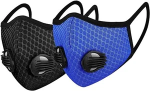 Face Mask Reusable Washable Anti Pollution PM2.5 Two Air vent With Filter UK - Picture 1 of 26