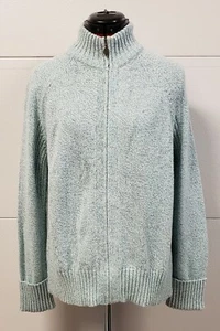 NWT Eddie Bauer Blue Full Zipper Mockneck Marled Knit Sweater Jacket Size XL New - Picture 1 of 7