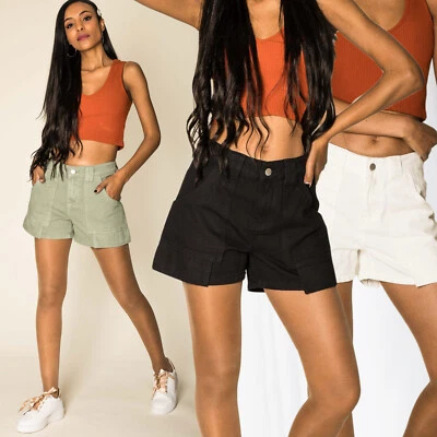 Donna Pantaloncini Jeans Pantaloncini Corti Bermuda Estivi Chic-Glam - Immagine 1 di 3