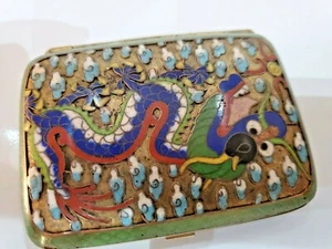 ANTICA CUSTODIA SIGARETTE DRAGO DRAGO COLOR CLOISONNE SMALTO ORIENTALE 3x2" - Foto 1 di 12