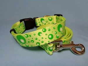 Canvas dog COLLAR and LEAD leash matching set big medium clip small large green - Picture 1 of 15