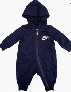 Nike Infant's Zip Front Long Sleeve Hooded Coverall Romper Obsidian (6M) - Picture 1 of 1