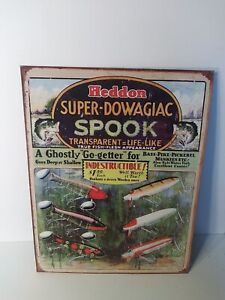 Heddon Super Dowagiaac  SPOOK Lure Metal Sign 12.5x16in Vintage Style