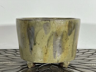 "Olla bonsai redonda semi cascada japonesa Tokoname usada Syuhou con pátina - 6 3/8""" Foto 1 de 4