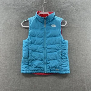 The North Face girls size m light blue full zip 550 goose down puffer vest - Picture 1 of 12