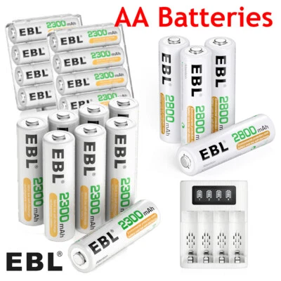 LOTE de Baterías Recargables EBL 1.2V AA NI-MH 2800mAh 2300mAh / Cargador LCD de 4 Bahías Foto 1 de 4
