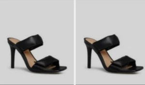Black Shoes High Heels Dress Sandal Size 8 M Open Toe Slip On 3+ Heel Slides New - Picture 1 of 20
