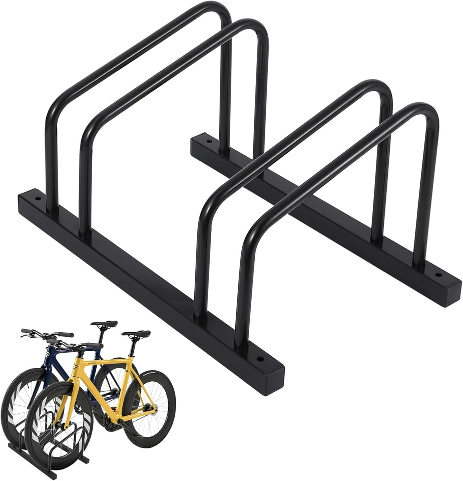 Heavy Duty 2 Bike Floor Stand Rack Carbon Steel Storage Organizer Indoor Outdoor - Image 1 of 4