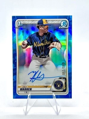 ZAVIER WARREN 2020 BOWMAN CHROME BLUE REFRACTOR AUTO /150 BREWERS - Image 1 of 2
