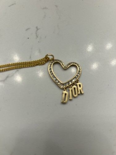 Christian Dior Logo Heart Rhinestone G Tone Pendant Necklace