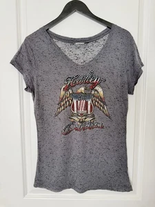Y2K Harley Davidson T-Shirt Strass USA grau V-Ausschnitt Vintage Größe XL - Bild 1 von 8