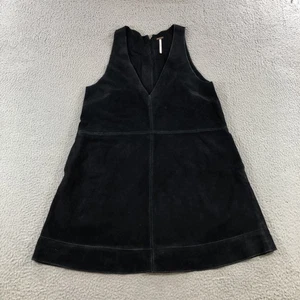 Free People Dress Womens Extra Small Black Suede Sleeveless Mini V Neck Pockets - Picture 1 of 15