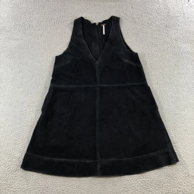 Free People Dress Womens Extra Small Black Suede Sleeveless Mini V Neck Pockets - Image 1 of 4